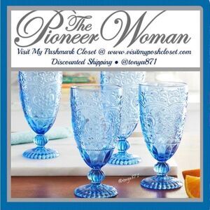 🦋 New Pioneer Woman Amelia 4-Piece 14.7-Ounce Goblet Set, Blue